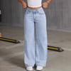 Jeans Ricamati con Fiocco Donna Pantaloni a Vita Alta Gamba Dritta Pantaloni Casual Larghi