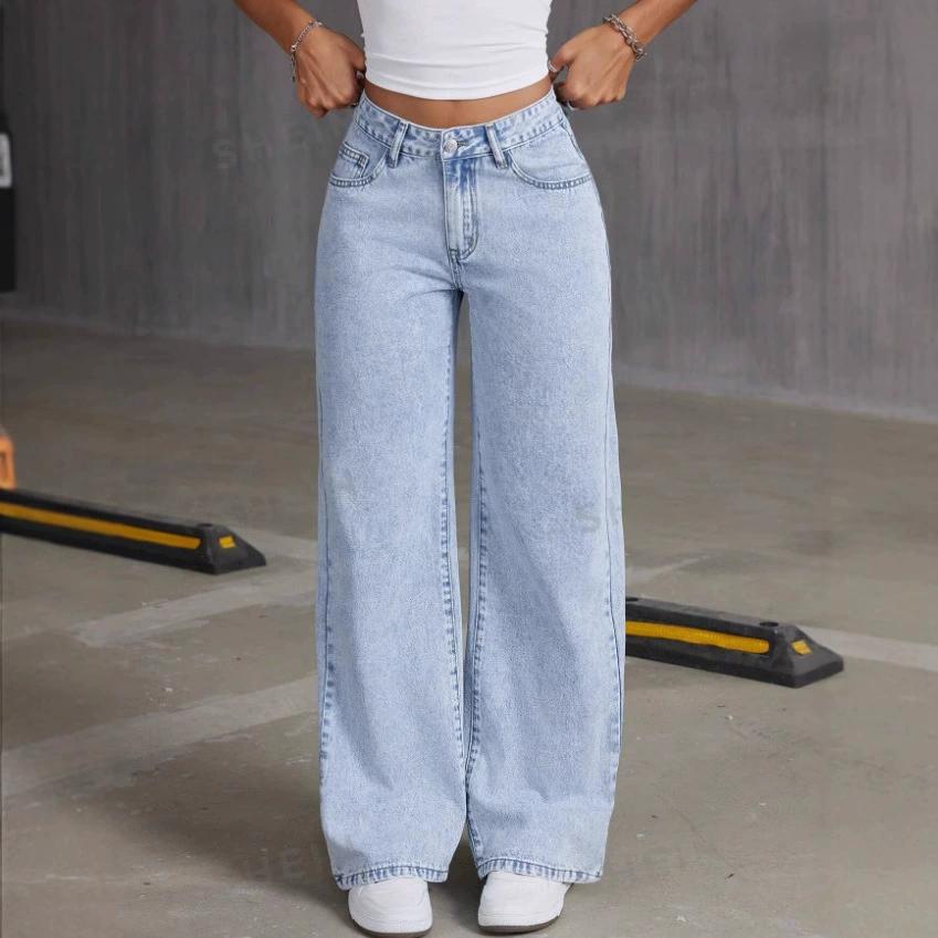 Jeans Ricamati con Fiocco Donna Pantaloni a Vita Alta Gamba Dritta Pantaloni Casual Larghi