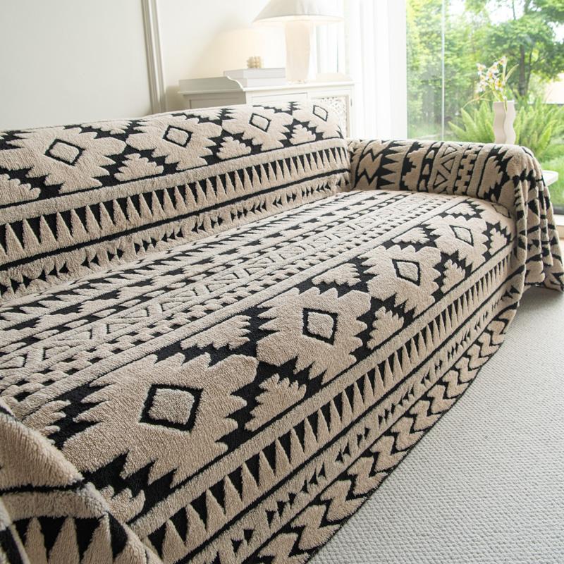 

1 шт.-Богемный стиль Диванное полотенце, Подушка, Подлокотник, Спинка Интегрированный чехол для дивана, Простое двухцветное диванное полотенце 180*130cm кофейный