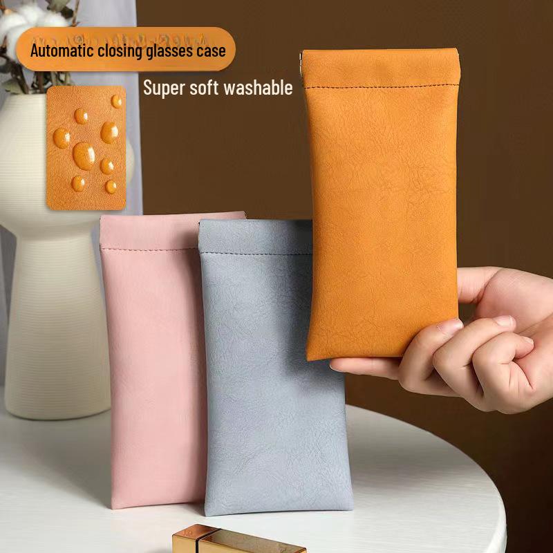 Brillenetui aus Leder mit automatischem Verschluss für Sonnenbrillen - Unisex Aufbewahrungsetui mit Federverschluss