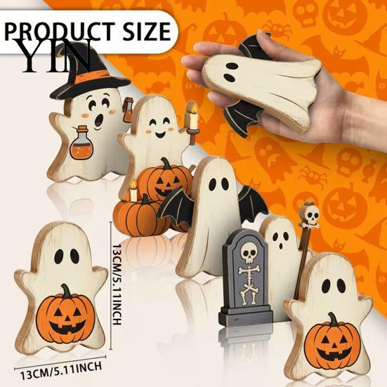 Charming Entrance Countertop Decor Halloween Cute Ghost Sign, Pumpkin Tombstone Wooden Plaque Rustic Spooky Party Centerpiece for Tiered Tray