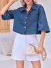 Womens Cropped Denim Shirt Jacket Half Sleeve Button Down Jean Jacket