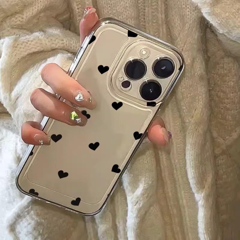 Black Small Love Phone Case For Samsung Galaxy S25 S23 S24 S22 Ultra Plus Soft Transparent Cover For Galaxy S24+ S23+ S25+ Shell