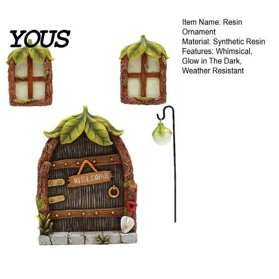 Micro Landscape Fairy Sets 1 Set Door Windows And Lamp, Garden Accessories, Miniature Decor Glow In The Dark Gnome House for Yard Tree Decoration