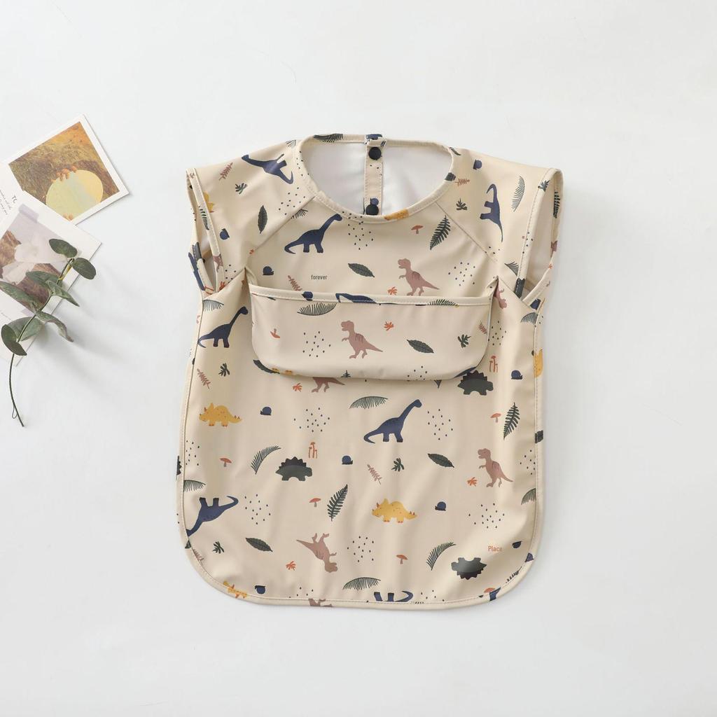 Reversible Waterproof PU Baby Feeding Shirt with Rice Pocket - Short Sleeves, Anti-Stain