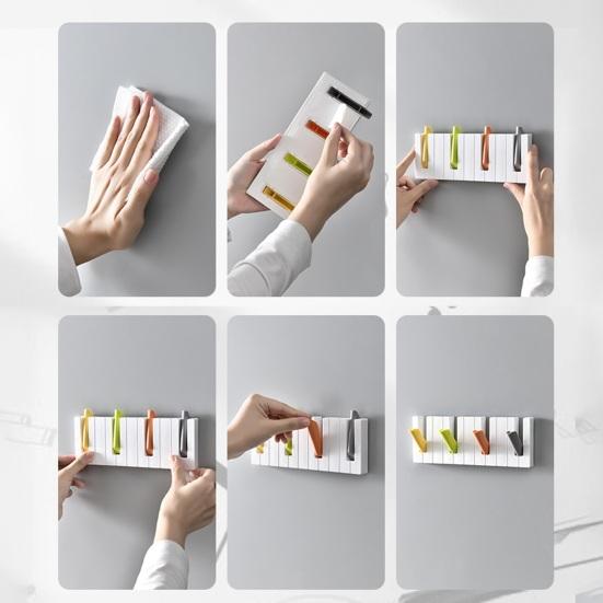 Wall Hook Piano Shape Storage Hook 45 Degree Foldable Hanging Hook for Clothes Hats Bags Keys Towels