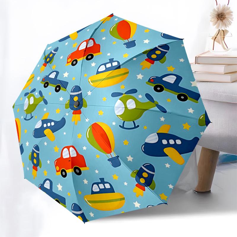 Transportation Theme Automatic Opening Folding Umbrella with 8-Bone Iron Frame - Perfect for Fans, Travelers, Daily Use, and Festive Gifts!1