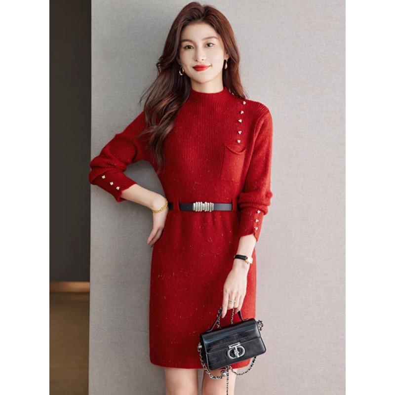 Autumn and Winter Small Knitted Dress New Women's Mid-length Sweater Base Skirt with Coat