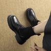 Krazing Pot Microfiber Autumn Winter Shoes Thick High Heels Flat Platform Size 43 Motorcycle Boots Knitwear Ankle Boots