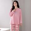 Pajamas Women'S Pure Cotton Long-Sleeved Cotton Round Neck Can Be Worn Outside Casual Loungewear Set