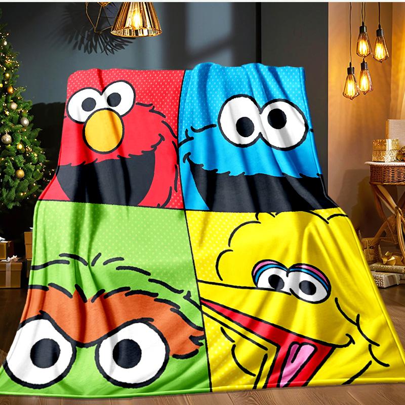Colorful Sesame Muppets Together Blanket Flannel Throw for Sofa, Indoor, Camping, Living Room, Office, Chair, And Bed Soft Birthday Gift