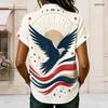 Plus Size Women Collared Short Sleeve Blouse Dark Background Pink Glitter Heart Print Button Front Casual Summer Top