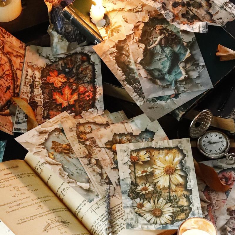 30 Stück Gebrochenes Muster Retro Materialpapier Vintage Riss Stil Tagebuch DIY Collage Dekor Basis Zubehör