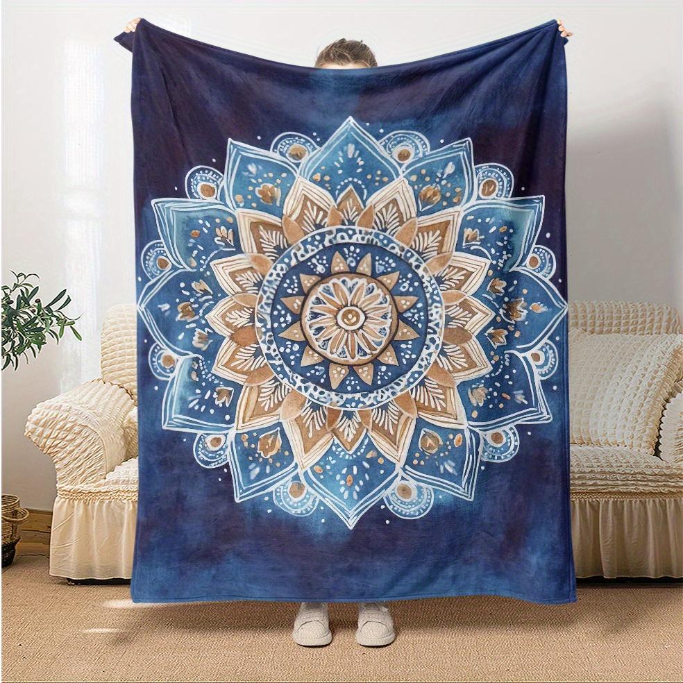 Bohemian Mandala HD Print Lightweight Flannel Throw Blanket - Soft, Warm & Durable for Travel, Camping, Outdoor, Living Room, Of 75x90cm