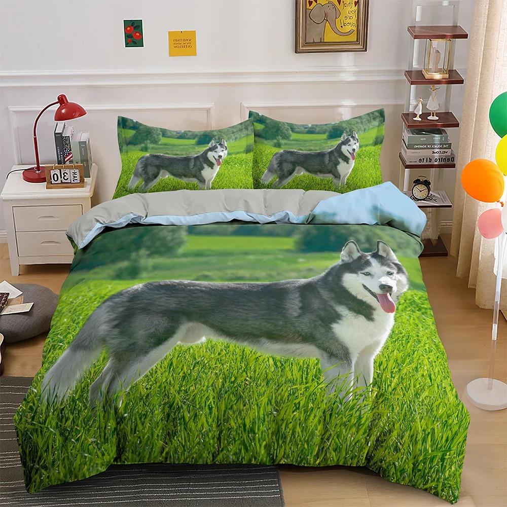 Bellissimo Set Copripiumino Husky 3d Cucciolo Cane Husky Set Biancheria da Letto Cane Carino Copripiumino Singolo Matrimoniale Queen King Size Moda Moderno Regalo