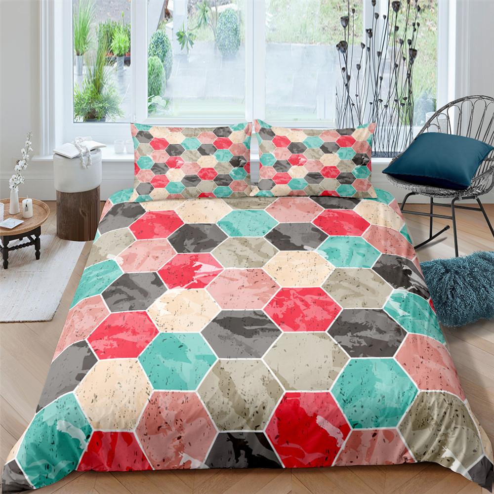 Copripiumino Queen Set Letto Geometrico 3D Set Letto Ragazze Matrimoniale Set Copripiumino Trapunta Singolo Nido d'Ape Unisex