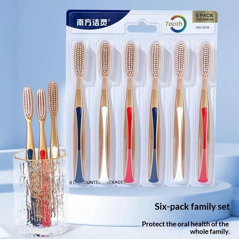 6 Pack Soft Bristle Toothbrushes Extra Long Curved Head Gentle Deep Cleaning For Daily Oral Care Whole Family Use