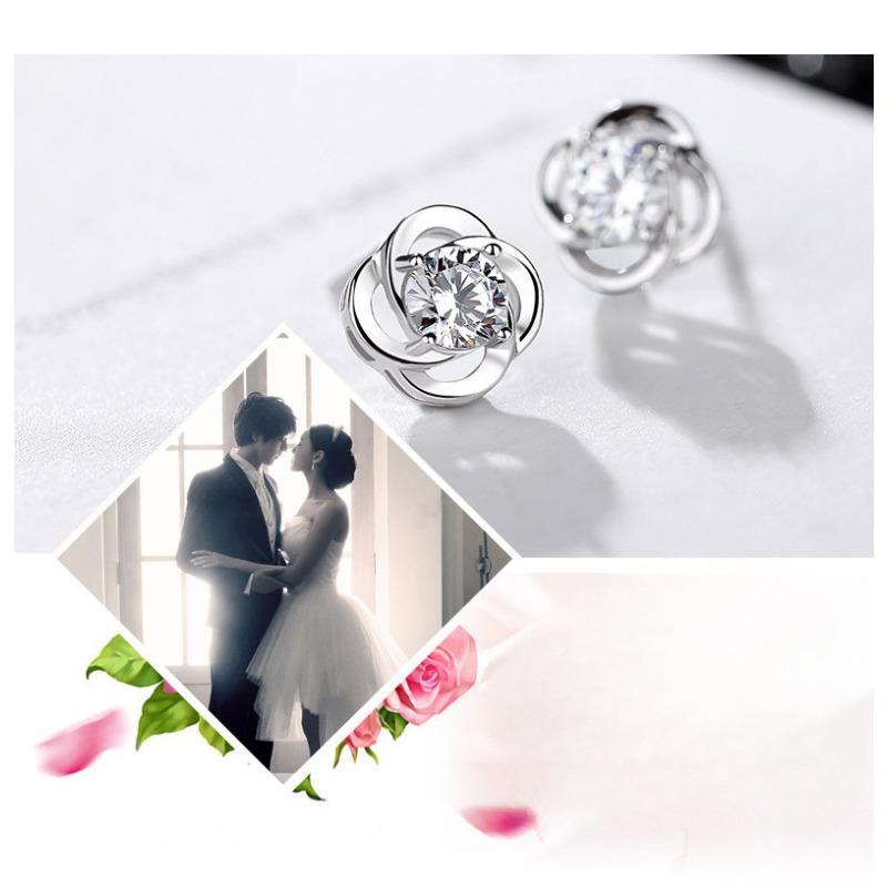 925 Sterling Silber Klee Glück Ohrstecker Koreanischer Stil Weiß Passend Einfache Ohrstecker Schmuck Silber Accessoires