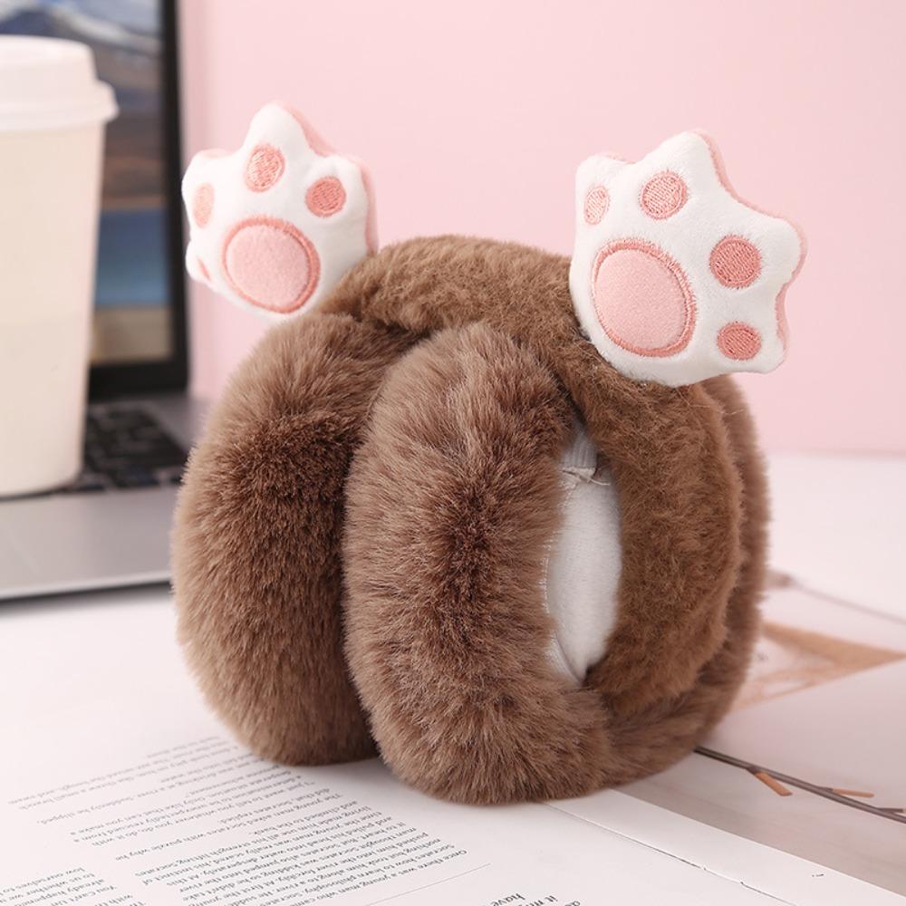 

Мультяшные складные наушники в виде кошачьих лапок, зимние теплые наушники из искусственного меха для женщин и мужчин, для улицы кофейный