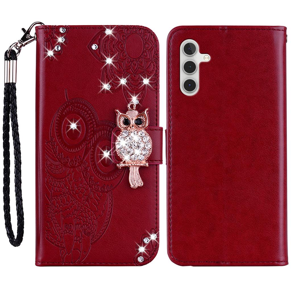 For Samsung Galaxy A35 5G Wallet Case Leather Phone Cover Owl Flower Imprinted