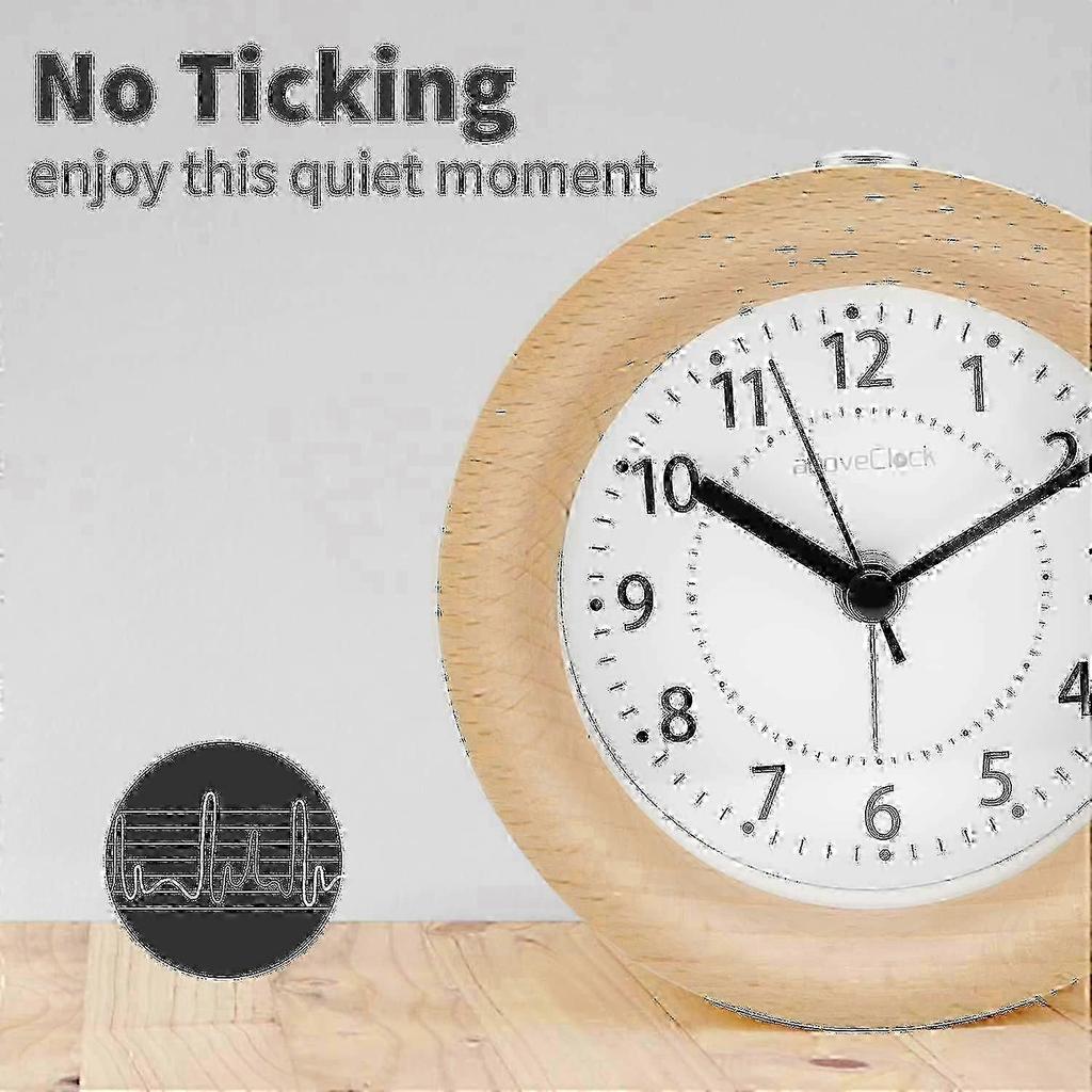Sveglia Analogica Senza Ticchettio, Sveglia in Legno Con Snooze, Sveglia Retro da Tavolo Con Luce Notturna, Sveglia Senza Radiazioni Batt