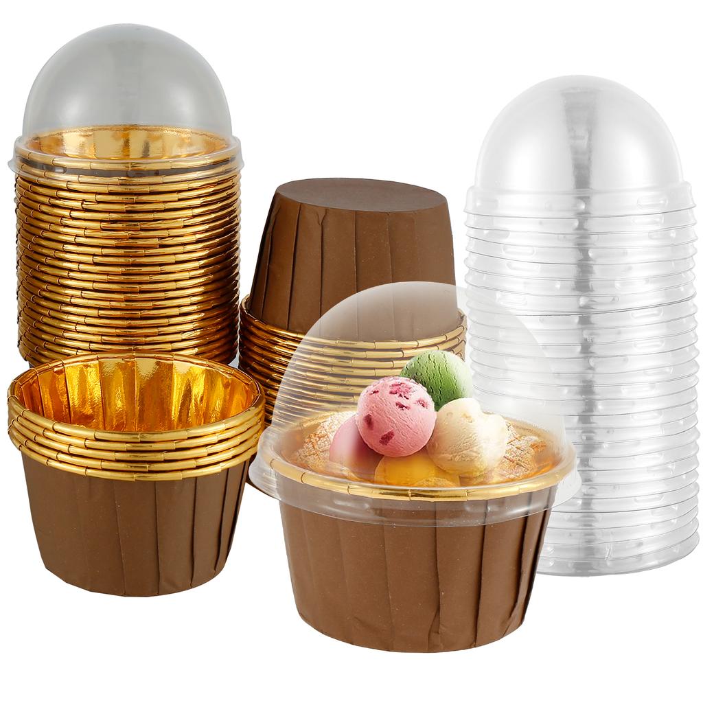 50/100Pcs 156ml Aluminum Foil Pudding Cup with Lids Disposable Mini Foil Cupcake Liners Containers Baking Mould Kitchen Supplies