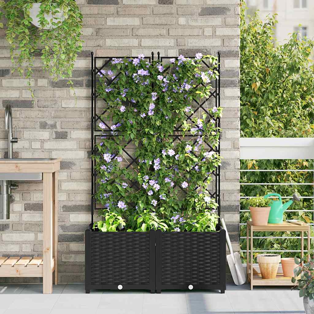 Garden Planter 2 pcs Black 80 x 40 x 143 cm Plastic