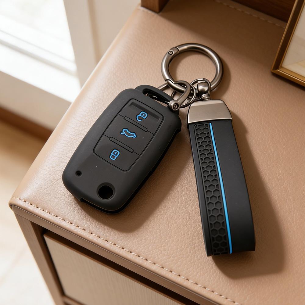 Key Fob Cover for VW Polo Golf Passat Tiguan Octavia MK7 B7 B8 with Keychain Anti-Scratch Guard Shockproof Protection Soft Grip Texture