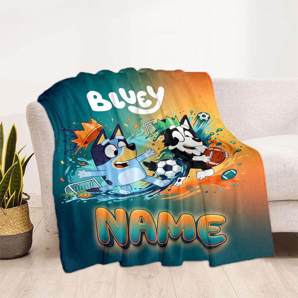Bluey Sports Adventure Customize Your Name Blanket Gift Personalized Blanket Ultra-Soft Great for Seaside Couch Bed Home Decor Four Seasons Universal