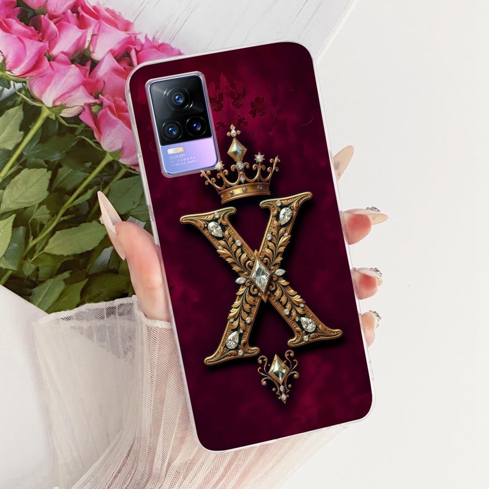 

Прозрачный Чехол Для Vivo V2061 Vivo V21e 4G Чехол Роскошная Корона Буквы A-Z 2D Плоский Рисунок Мягкий Корпус Телефона Для VivoV21e 4G Vivo V21e 4G