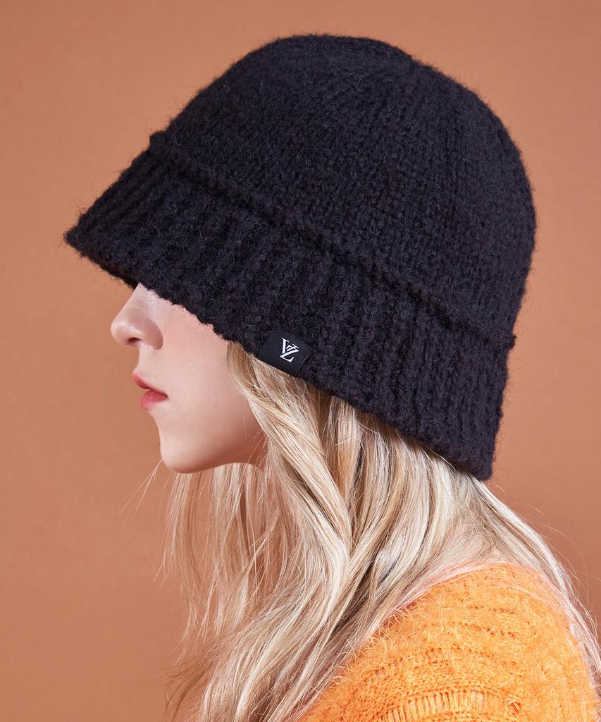 Bajal Monogram Label Wool Knit Bucket Hat Black