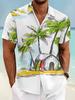 Men'S Oversized Short-Sleeve Shirt Featuring Trendy Digital Prints of Palm Trees And Surfboards, Stylish And Atmospheric, Perfect for Streetwear And