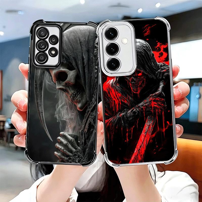 Death Grim Reaper Skull Scythe Plating Phone Case For Samsung A17 A07 A37 A57 A16 A56 A15 A55 A14 A54 A13 A53 A26 A36 A25 A35 A2