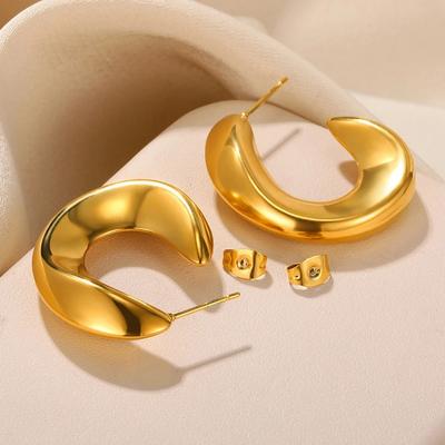 Chunky Geometric Earrings For Women Gold Color Stainless Steel Earring Female Fashion Party Wedding Jewelry Gift Bff