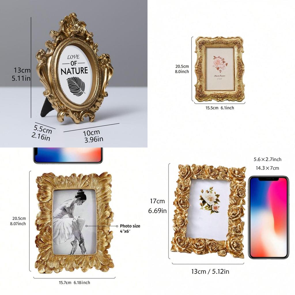 Vintage Resin Photo Frame With Gold Embossed Rose Pattern For Christmas And Anniversary Gifts