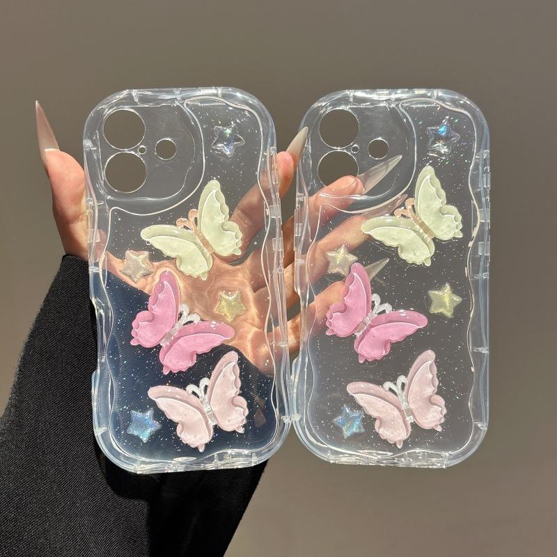 Luxury Cream Drop Glue Handmade 3D Butterfly Case for iPhone 16 Pro Max 15 14 Plus 13 12 Pro 11 Shock Protection Cover