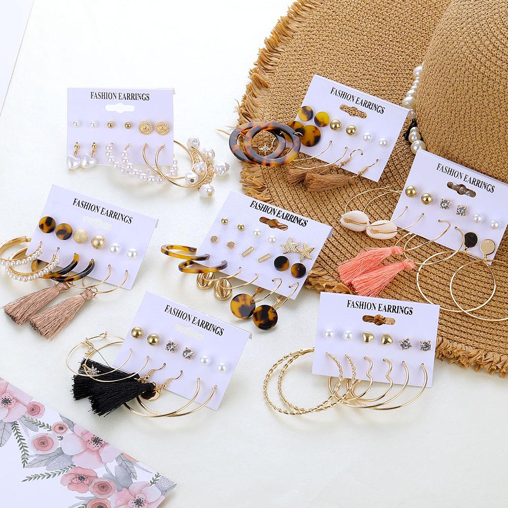 Women's Earrings Set Tassel Resin Earrings for Women Bohemian Fashion Jewelry Geometric Vintage Hoop Earings
