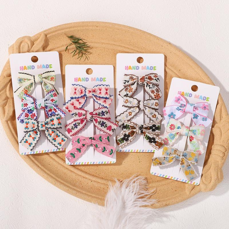 3pcs Handmade Floral Bow Hair Clip Set, Korean Girls' Side Clip, Children's Cute Fabric Hair Clip Hair Accessories for Women