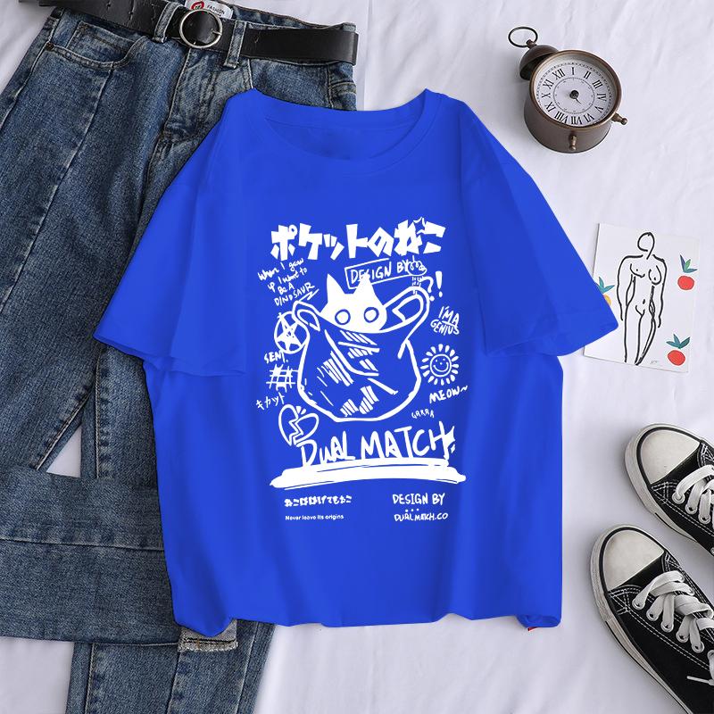 New Men Women Cartoon T-Shirts Harajuku Kawaii Cat Printed Short Sleeve Tees Couple Streetwear Clothes Y2K Tops Graphic T Shirts