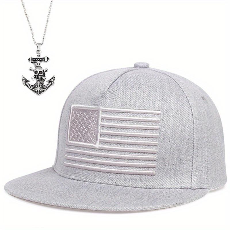

2pcs Men s Baseball Cap Necklace Set Fashion Embroidery Sunshade Flat Brim Hip Hop Cap Vintage Skull Anchor Pendant Necklace Outdoor Sports Cap камуфляжний