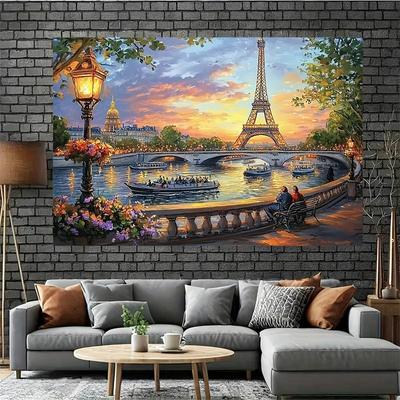 1 Piece of 2D Background Photography Fabric - Eiffel Tower Sunset Romantic Party Background Decoration