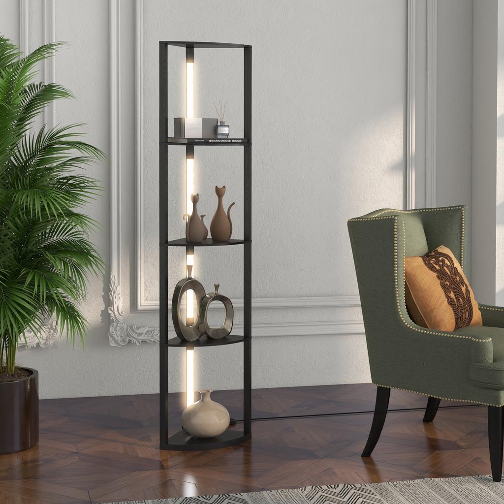Corner Floor Lamp for Living Room Bedroom with Dimmable Warm White LED Light, Modern Tall Standing Lamp, Black