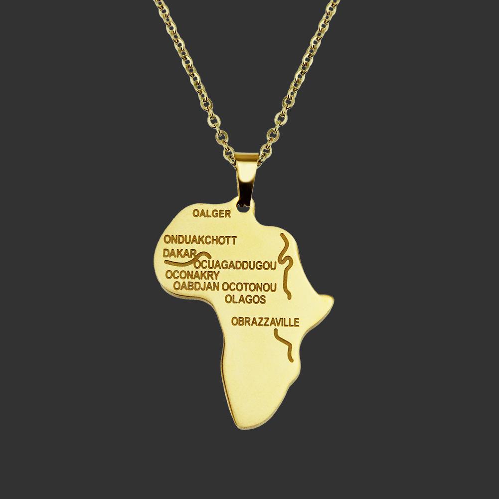 Stainless Steel Gold African Map Pendant Necklace Jewelry