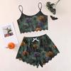 Women's Halloween Set With Retro Floral Print Suspender Sleeveless Vest Shorts Pajama Set