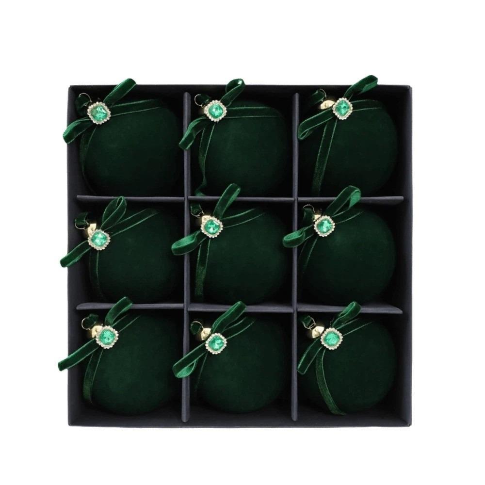 Shatterproof Plastic Flocked Xmas Baubles Flocked Velvet 8cm Tree Baubles Christmas Balls Ceiling