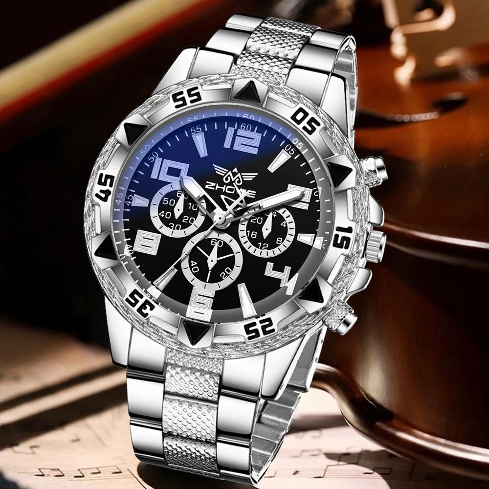 2PCS Silver Men's Watch Set Fashion Trend Business Quartz Watch Set Suitable for Daily Clothing Matching Perfect Gift