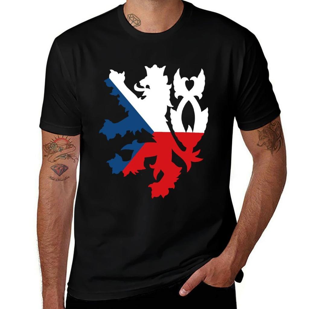 Czech Republic Lion Flag Tshirt Antifade Casual Tee Shirt