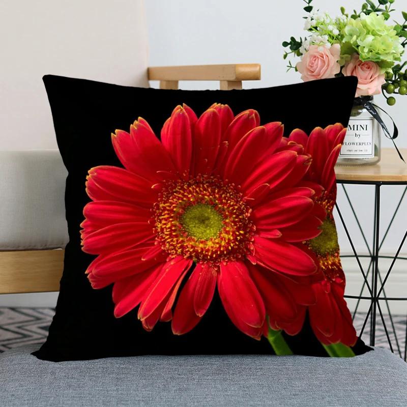 Neuankunft Gerbera Blumenkissenbezug Schlafzimmer Home Office Dekorative Kissenhülle Quadratisch Reißverschluss Kissenbezüge Satin Weich Kein Ausbleichen