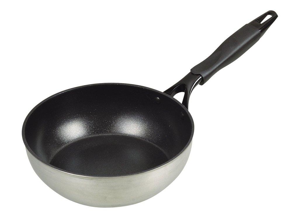 Pearl Metal Deep Frying Pan, 22cm, IH Compatible, Teflon Platinum Plus, Top Diamond, Blue HB-3757