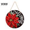 Rustic Christmas Wall Art Hanging Sign, Round Wooden Welcome Cute Dog Gingerbread Retro Holiday Wood Plaque Man Sign for Front Door Porch Decor
